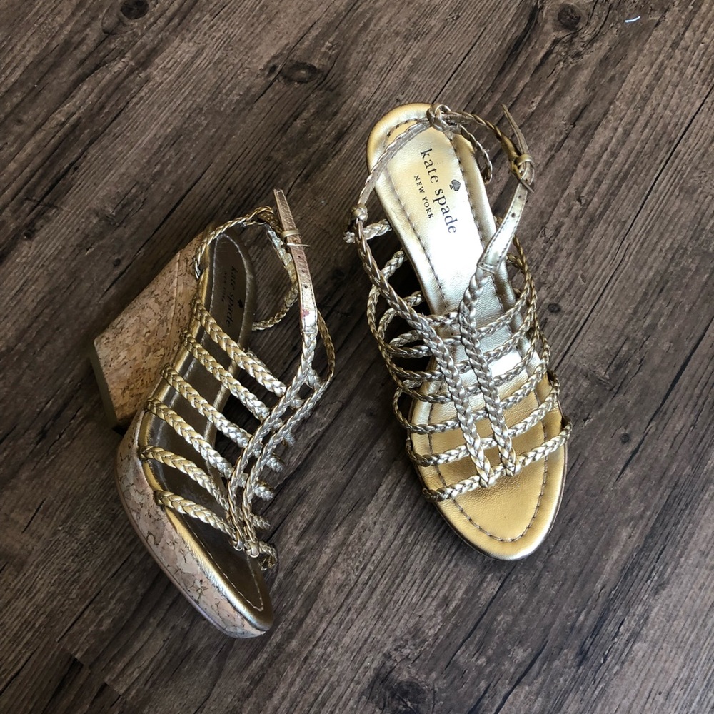 Kate Spade Gold Strappy Wedge Sandals